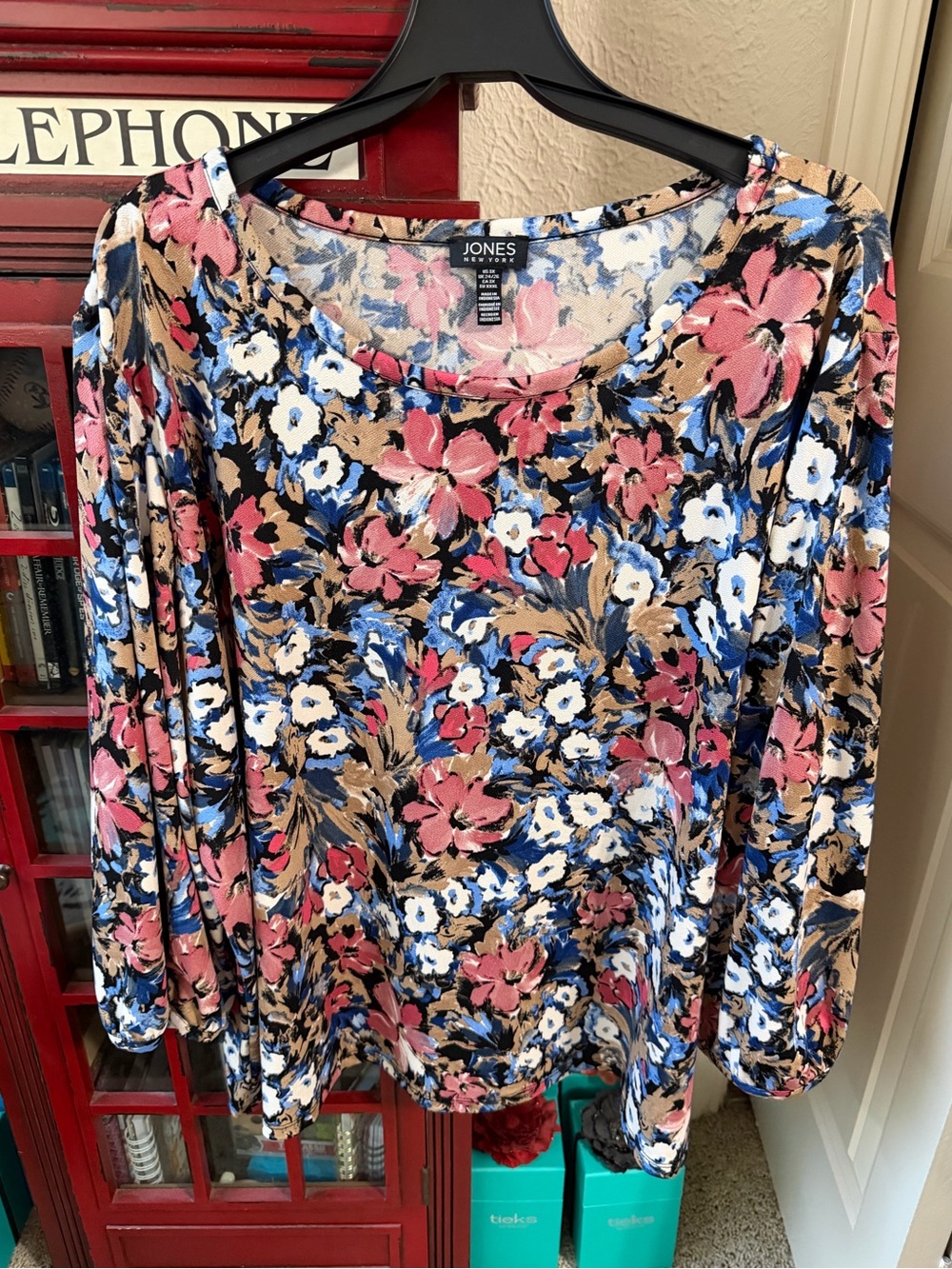 Jones New York Floral Top - Pink, Blue, Tan, Black